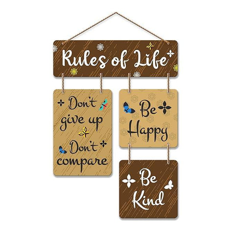 Rules Of Life Decorative Wall Art Wooden Wall Hanger For Living Room | Bedroom | Home Decor | Office | Gifts | Quotes Items | Wall Hanging For Home Decoration | Modern Art (Wh_6507N) - Decor Mantra 