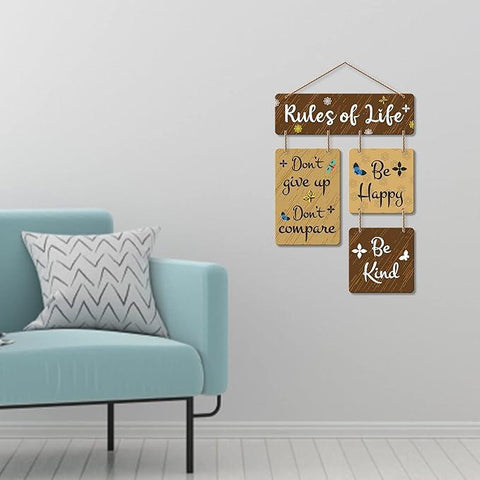 Rules Of Life Decorative Wall Art Wooden Wall Hanger For Living Room | Bedroom | Home Decor | Office | Gifts | Quotes Items | Wall Hanging For Home Decoration | Modern Art (Wh_6507N) - Decor Mantra 