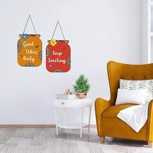 Good Vibes Only Quote Decorative Wall Art MDF Wooden Wall Hanger for Living Room | Bedroom | Office | Gift | Wall Hanging For Home Decoration | Home Decor Items (WH_6805N), Set of 2 - Decor Mantra 