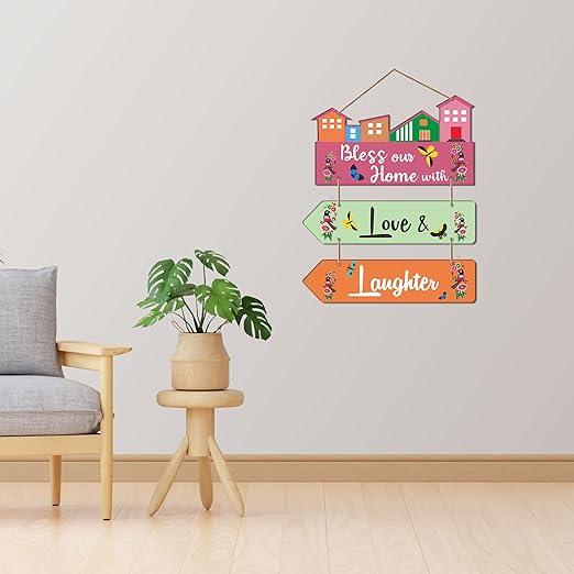 Bless Our Home Quote Decorative Wall Art MDF Wooden Wall Hanger for Living Room | Bedroom | Decor Items | Gifts | Wood Decoration Items | Artworks Wall Hangings (WH_5809N), Set of 3 - Decor Mantra 