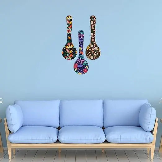 Madhubani Art Wooden Wall Hanger for Home | Office | Living Room | Gift | Modern Decoration Items | Kitchen Wall Decor | Home Decor Hanging Items (WH_5001N), Set of 3 (Multi 1) - Decor Mantra 
