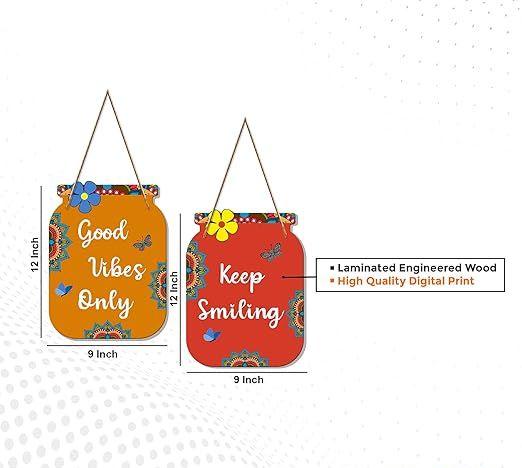 Good Vibes Only Quote Decorative Wall Art MDF Wooden Wall Hanger for Living Room | Bedroom | Office | Gift | Wall Hanging For Home Decoration | Home Decor Items (WH_6805N), Set of 2 - Decor Mantra 