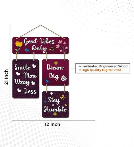 Decorative Wall Art Mdf Wooden Hanger For Living Room | Good Vibes Only | Bedroom | Home Decor | Office | Gift | Quotes Item | Wall Hanging For House Decoration | Wall Art(Wh_6502N) - Decor Mantra 