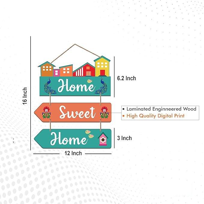 Home Sweet Home Quote Decorative Wall Art MDF Wood Wall Hanger for Living Room | Bedroom | Home Decor | Gifts | Wooden Decoration Items | Modern Artworks (WH_5802N), Set of 3 - Decor Mantra 