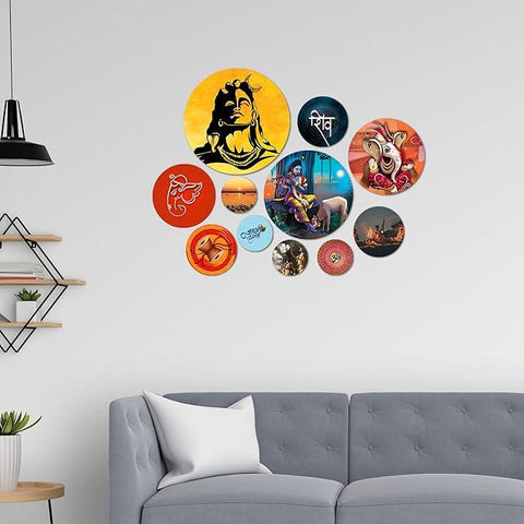 Nature Designer MDF Wooden Wall Hanging (WPS_109N, Multicolour ) -Set of 11 - Decor Mantra 