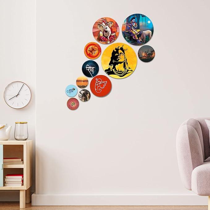 Nature Designer MDF Wooden Wall Hanging (WPS_109N, Multicolour ) -Set of 11 - Decor Mantra 