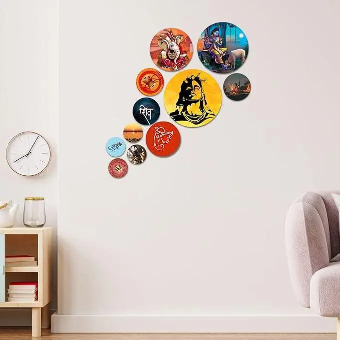 Nature Designer MDF Wooden Wall Hanging (WPS_109N, Multicolour ) -Set of 11 - Decor Mantra 