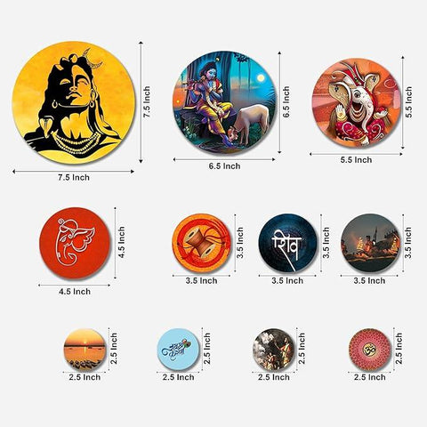 Nature Designer MDF Wooden Wall Hanging (WPS_109N, Multicolour ) -Set of 11 - Decor Mantra 