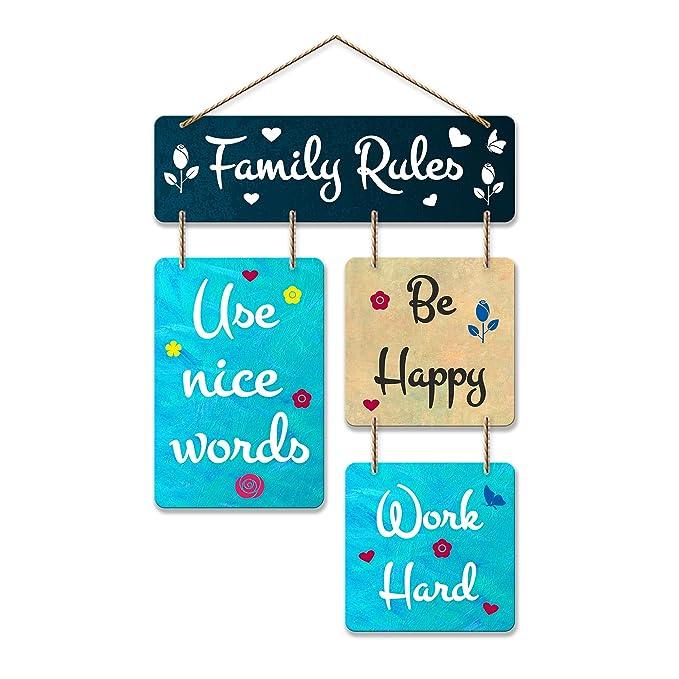 Family Rules Decorative Wall Art Mdf Wooden Wall Hanger For Living Room | Bedroom | Quotes Items | Wall Hanging For Home Decoration | Modern (Wh 6504N) - Decor Mantra 