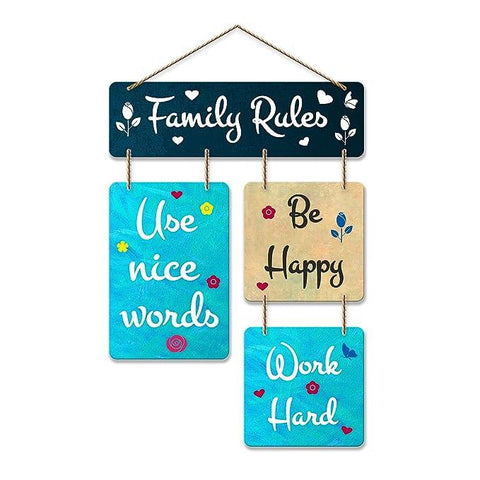 Family Rules Decorative Wall Art Mdf Wooden Wall Hanger For Living Room | Bedroom | Quotes Items | Wall Hanging For Home Decoration | Modern (Wh 6504N) - Decor Mantra 
