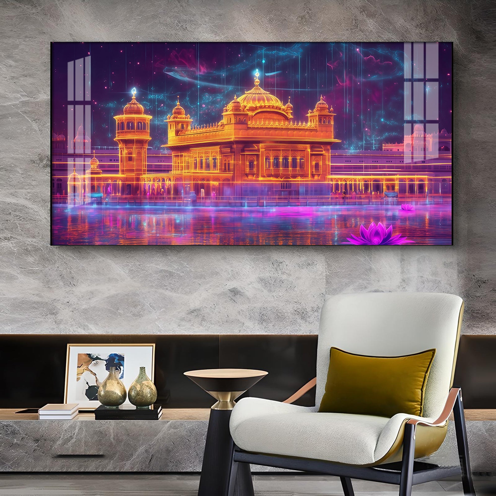 Sri HCmandir Sahib Glass Finish Horizontal Wall Art