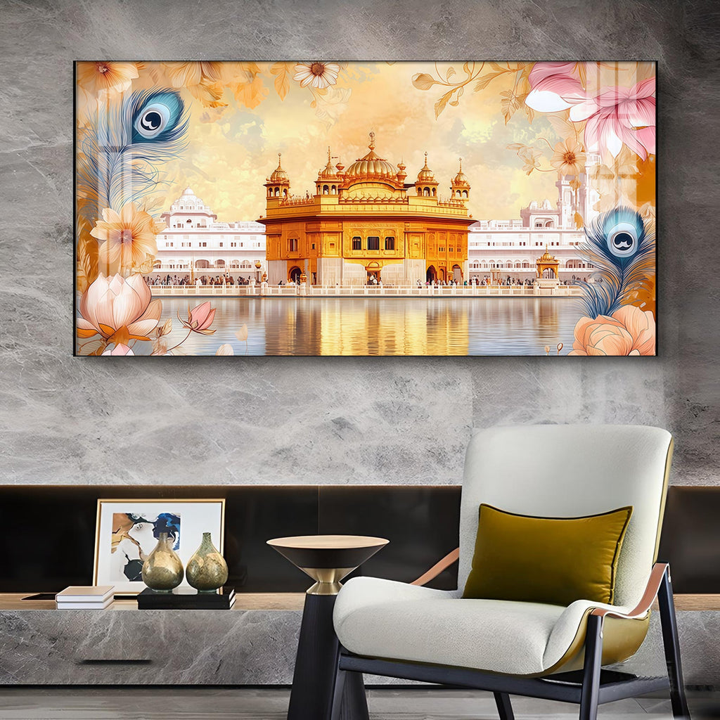 Golden Temple Glass Finish Horizontal Wall Art