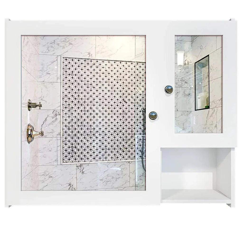 Sturdy Premium Wooden Bathroom Storage Cabinet with Mirrors & 5 Spacious Shelves with White Finish - Decor Mantra 