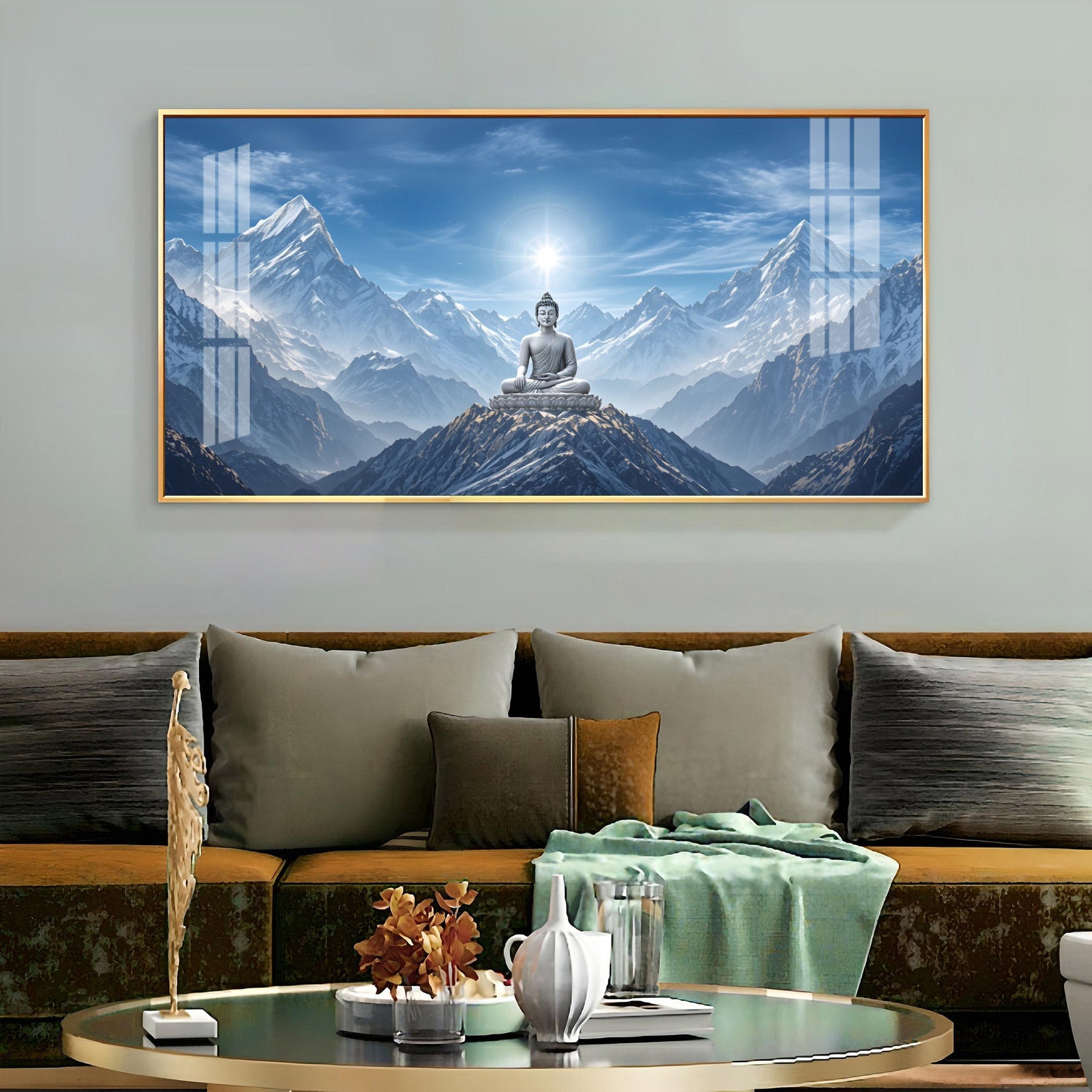 Sky Emembrance Buddha Glass Finish Horizontal Wall Art