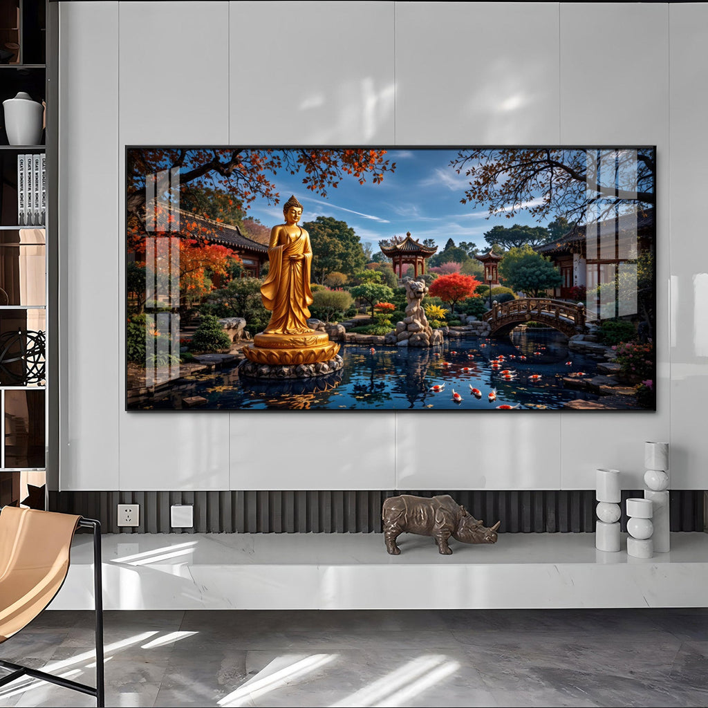 Buddha Statue In Historic Glass Finish Horizontal Wall Art