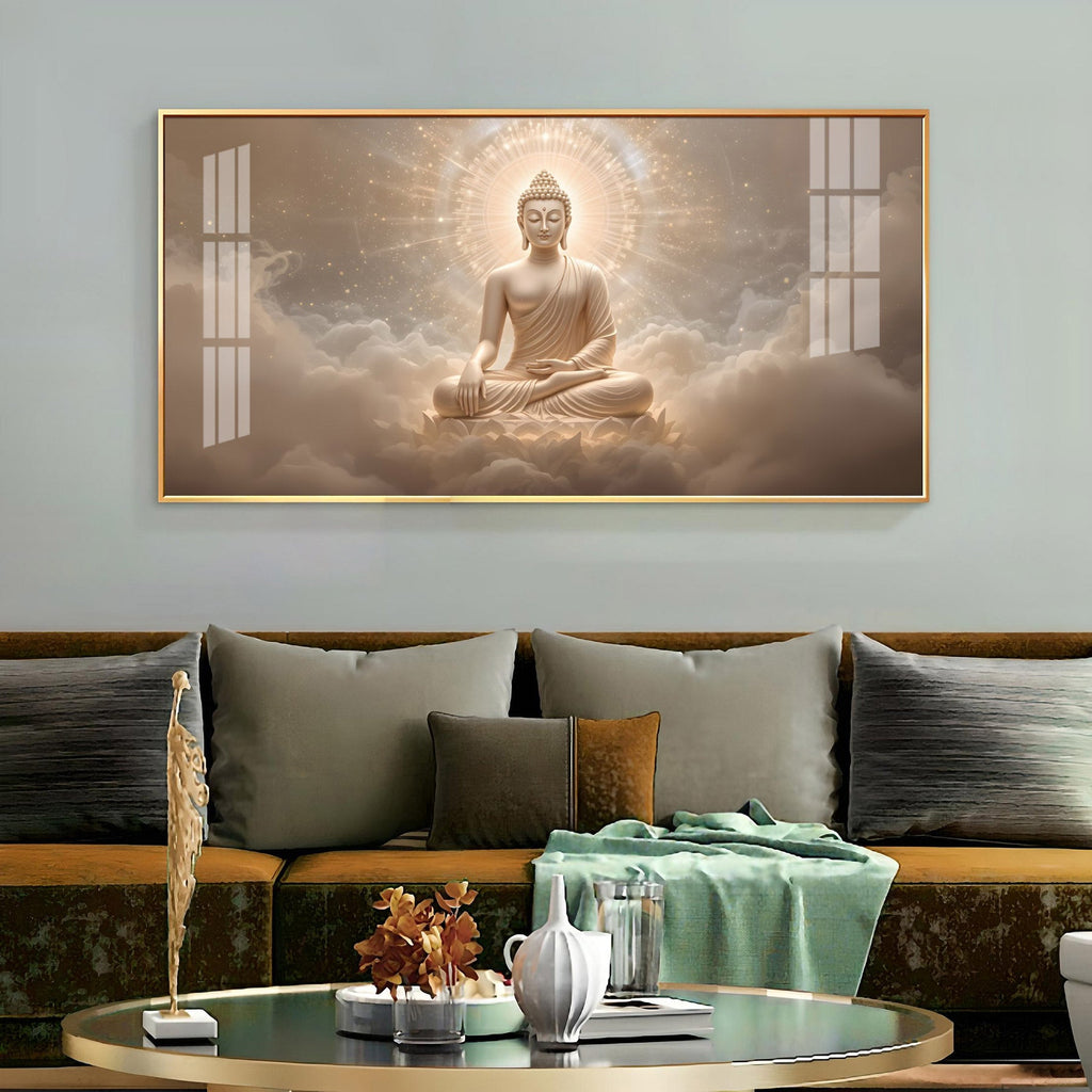 Majestic Buddha Aura Glass Finish Horizontal Wall Art