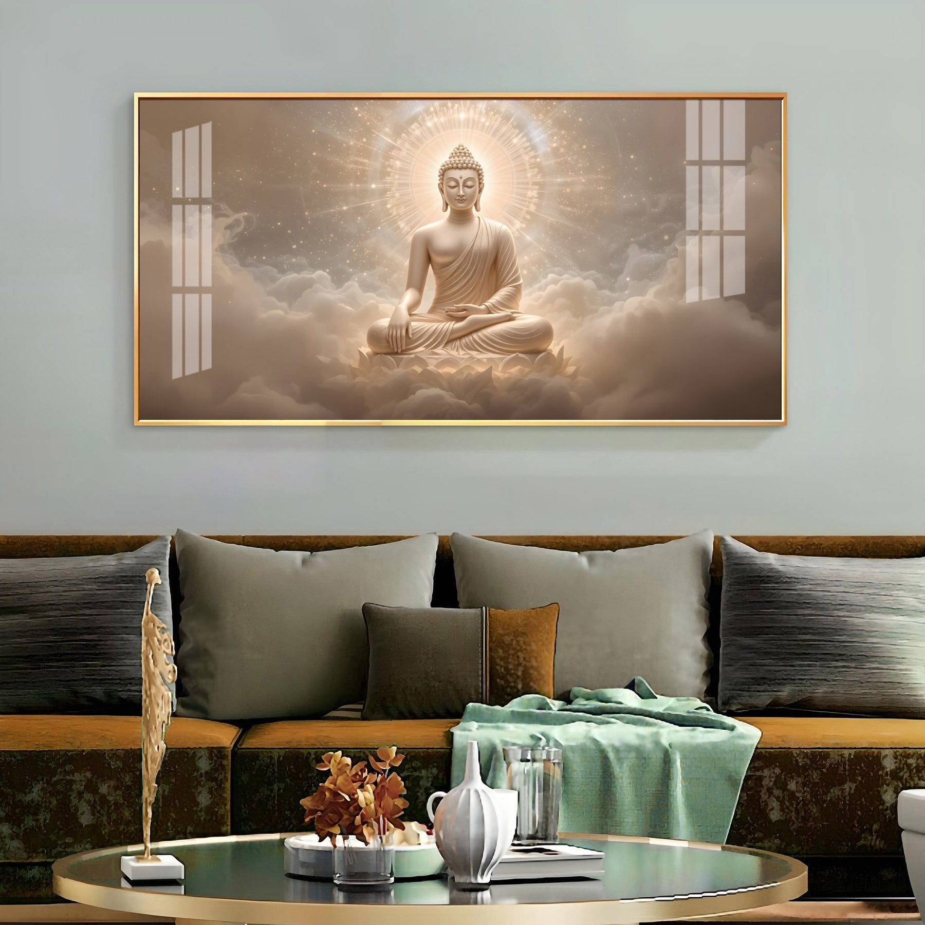 Majestic Buddha Aura Glass Finish Horizontal Wall Art