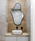 Asymmetrical Irregular Bathroom Decor Mirror with White Wooden Finish - Decor Mantra 