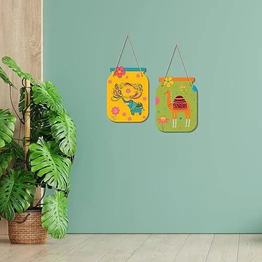 Rajasthani Art Decorative Wall Art MDF Wooden Wall Hanger for Living Room | Bedroom | Office | Gift | Wall Hanging Ornaments For Home Decoration | Home Decor Items (WH_6809N), Set of 2 - Decor Mantra 