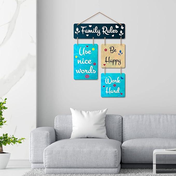 Family Rules Decorative Wall Art Mdf Wooden Wall Hanger For Living Room | Bedroom | Quotes Items | Wall Hanging For Home Decoration | Modern (Wh 6504N) - Decor Mantra 
