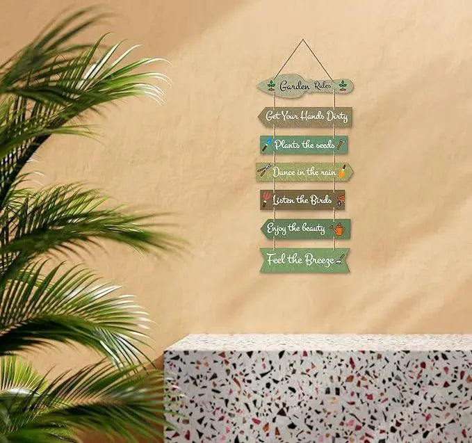 Garden Quote Wooden Wall Hanging for Home Decor | Decorative Items for Balcony | Wooden Wall Decoration for Outdoor Decorative Garden | Modern Artworks (WH_7002N), Set of 7 - Decor Mantra 