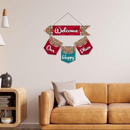 Welcome Quote Decorative Wall Art MDF Wood Wall Hanger for Living Room | Bedroom | Gifts | Wooden Home Decor | Welcome Sign Decoration Quotes Items | Modern Artworks Hangings (WH_6420N) - Decor Mantra 