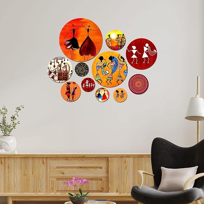 Designer Engineered Wood Wall Hanging Decoration Item for Home Decor | Office | Gift | Wooden Wall Hanger| Living Room | Bedroom | Wall Decorative Items (WPS_126N), Pack of 11 Pieces - Decor Mantra 