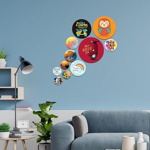 Designer MDF Wooden Nature Wall Hanging (WPS_112N, Multicolor) - Set of 11 - Decor Mantra 