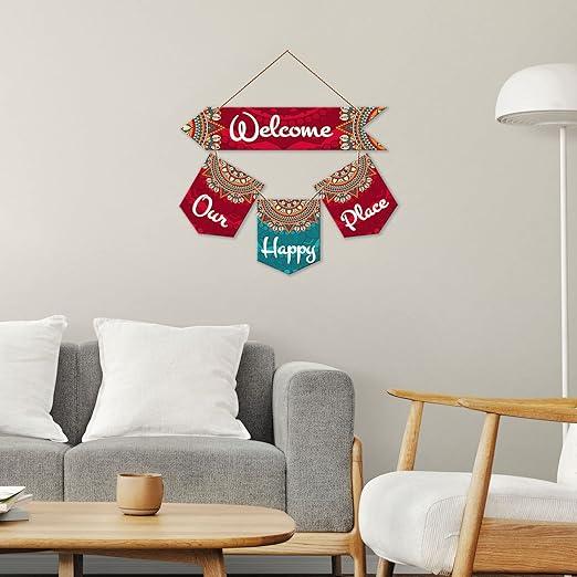 Welcome Quote Decorative Wall Art MDF Wood Wall Hanger for Living Room | Bedroom | Gifts | Wooden Home Decor | Welcome Sign Decoration Quotes Items | Modern Artworks Hangings (WH_6420N) - Decor Mantra 