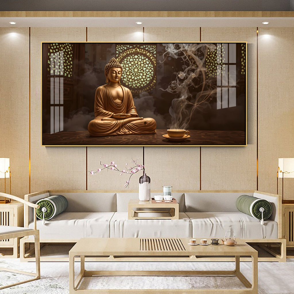 Buddha In Peace Glass Finish Horizontal Wall Art