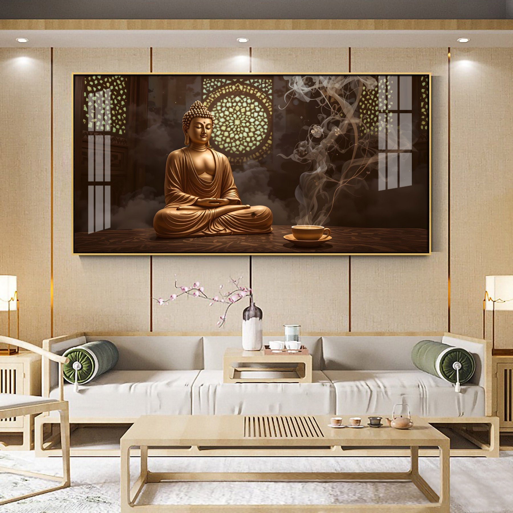 Buddha In Peace Glass Finish Horizontal Wall Art