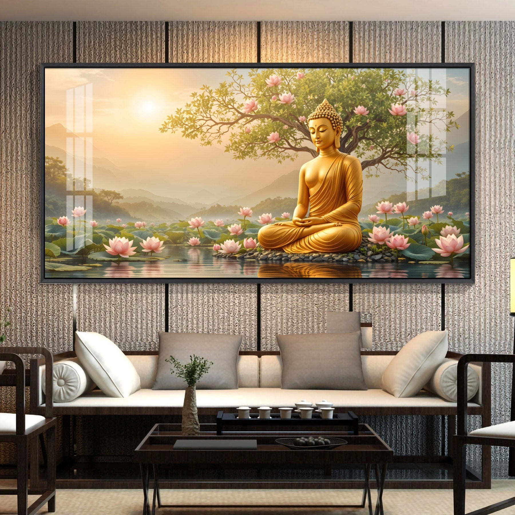 Buddha In Vibrance Light Glass Finish Horizontal Wall Art