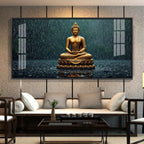 Golden Calm Budha Glass Finish Horizontal Wall Art