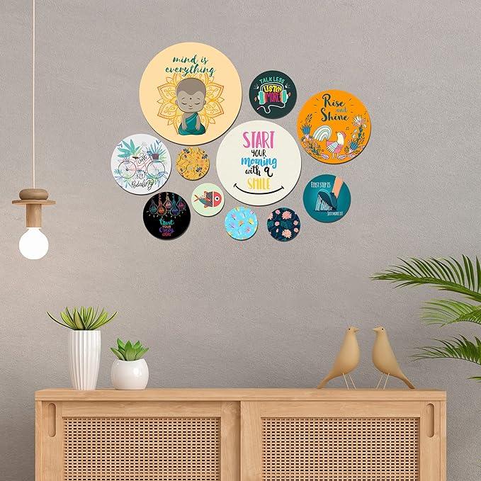 Designer MDF Wooden Wall Hanging for Home Decoration | Office | Gift | Wall Decor Hanging Items | Wall Art | Living Room | Bedroom (WPS_113N), Pack of 11 Pieces - Decor Mantra 