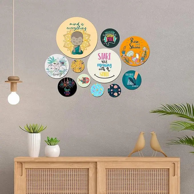 Designer MDF Wooden Wall Hanging for Home Decoration | Office | Gift | Wall Decor Hanging Items | Wall Art | Living Room | Bedroom (WPS_113N), Pack of 11 Pieces - Decor Mantra 