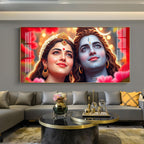 Lord Shiva and Parvati Glass Finish Horizontal Wall Art