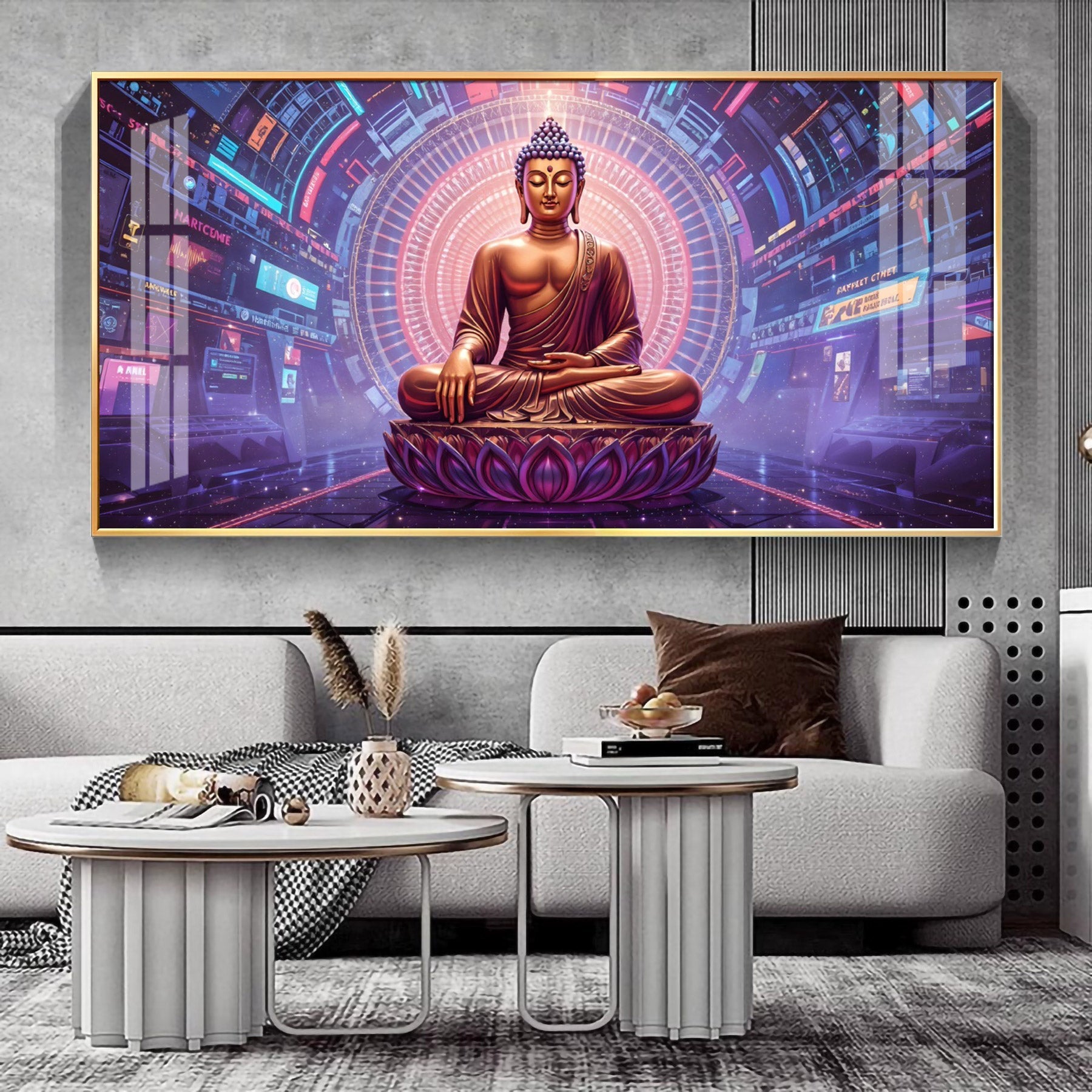 Abstract HCmony Of Buddha Glass Finish Horizontal Wall Art