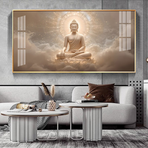 Majestic Buddha Aura Glass Finish Horizontal Wall Art