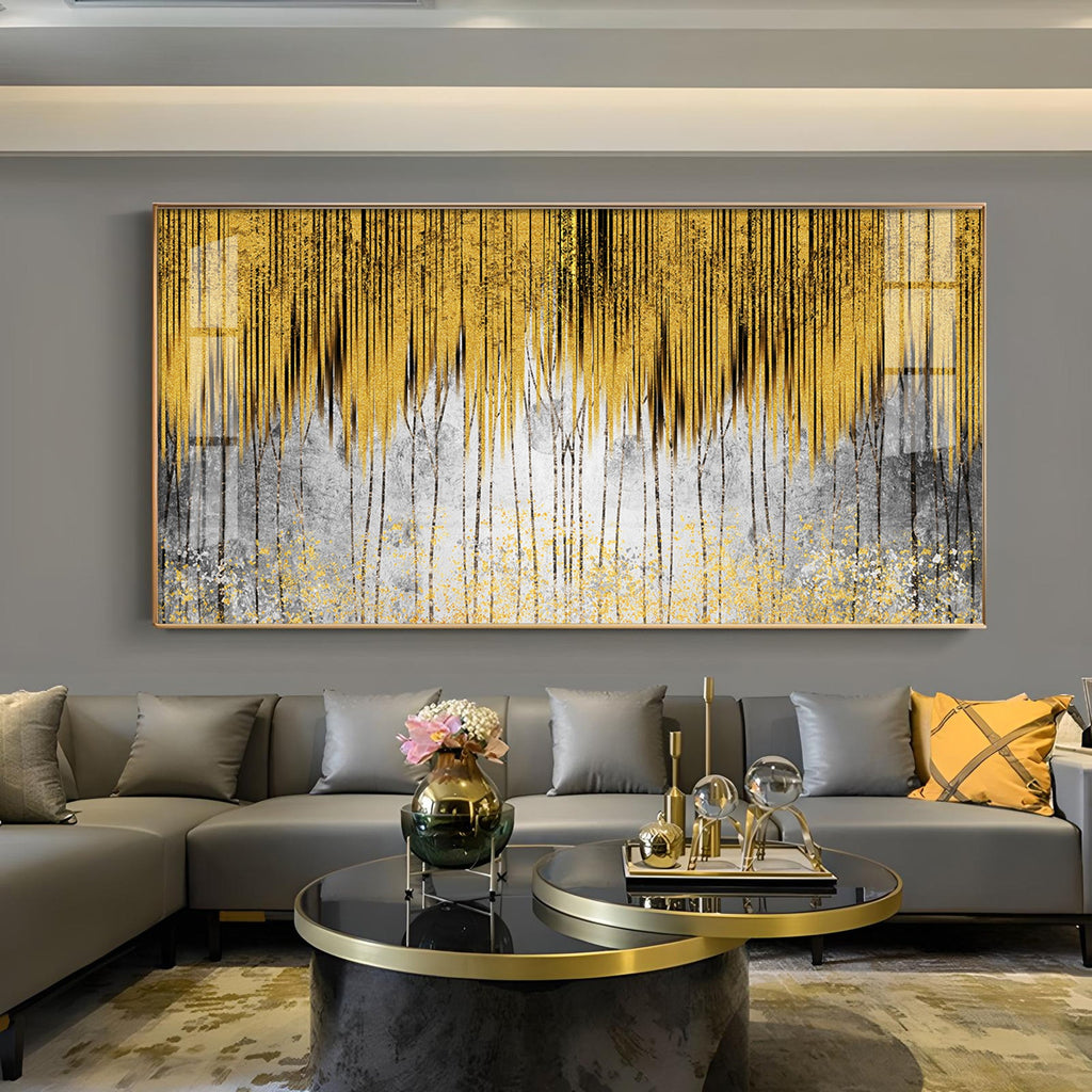 Functional Golden Line Glass Finish Horizontal Wall Art