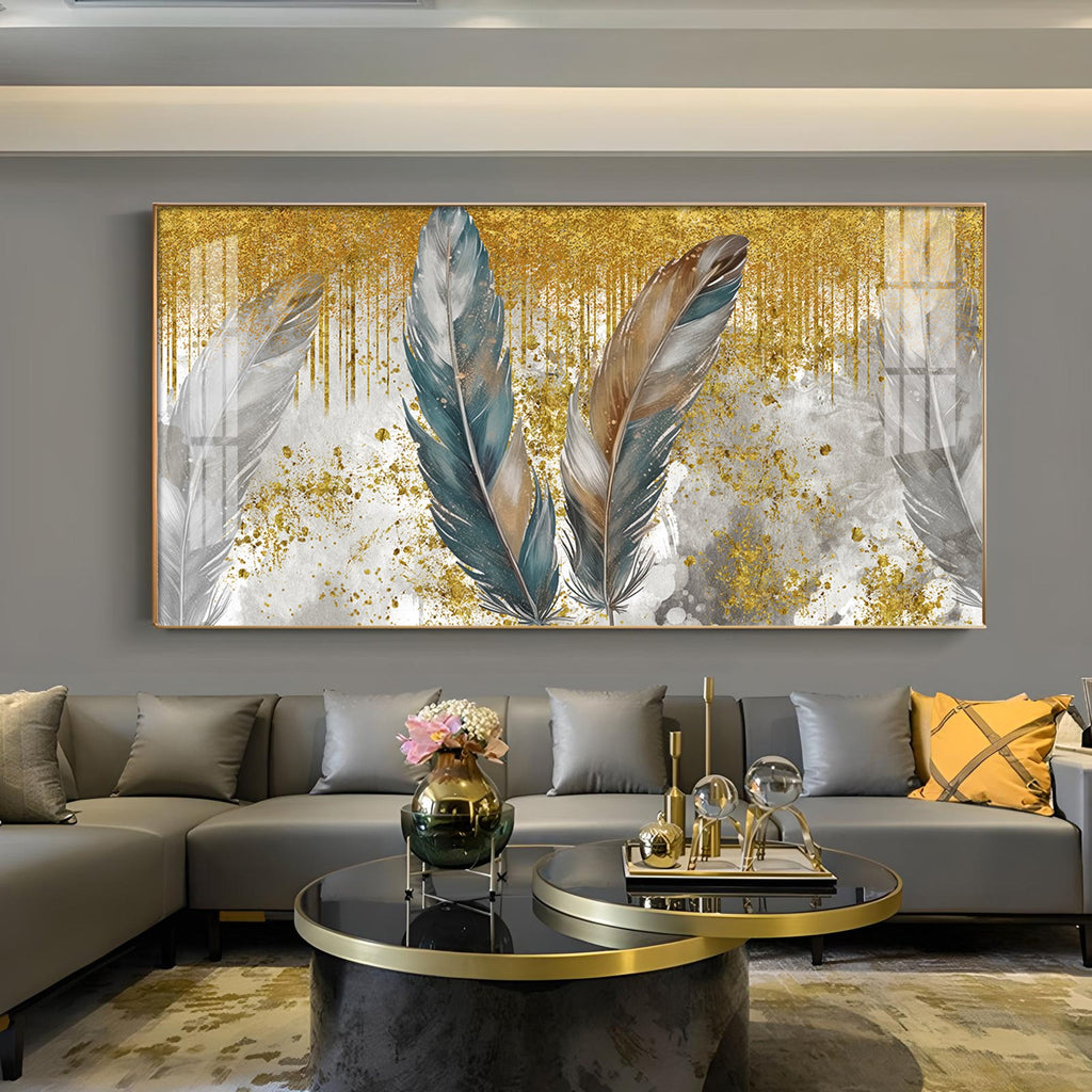 Feather HCmony Glass Finish Horizontal Wall Art