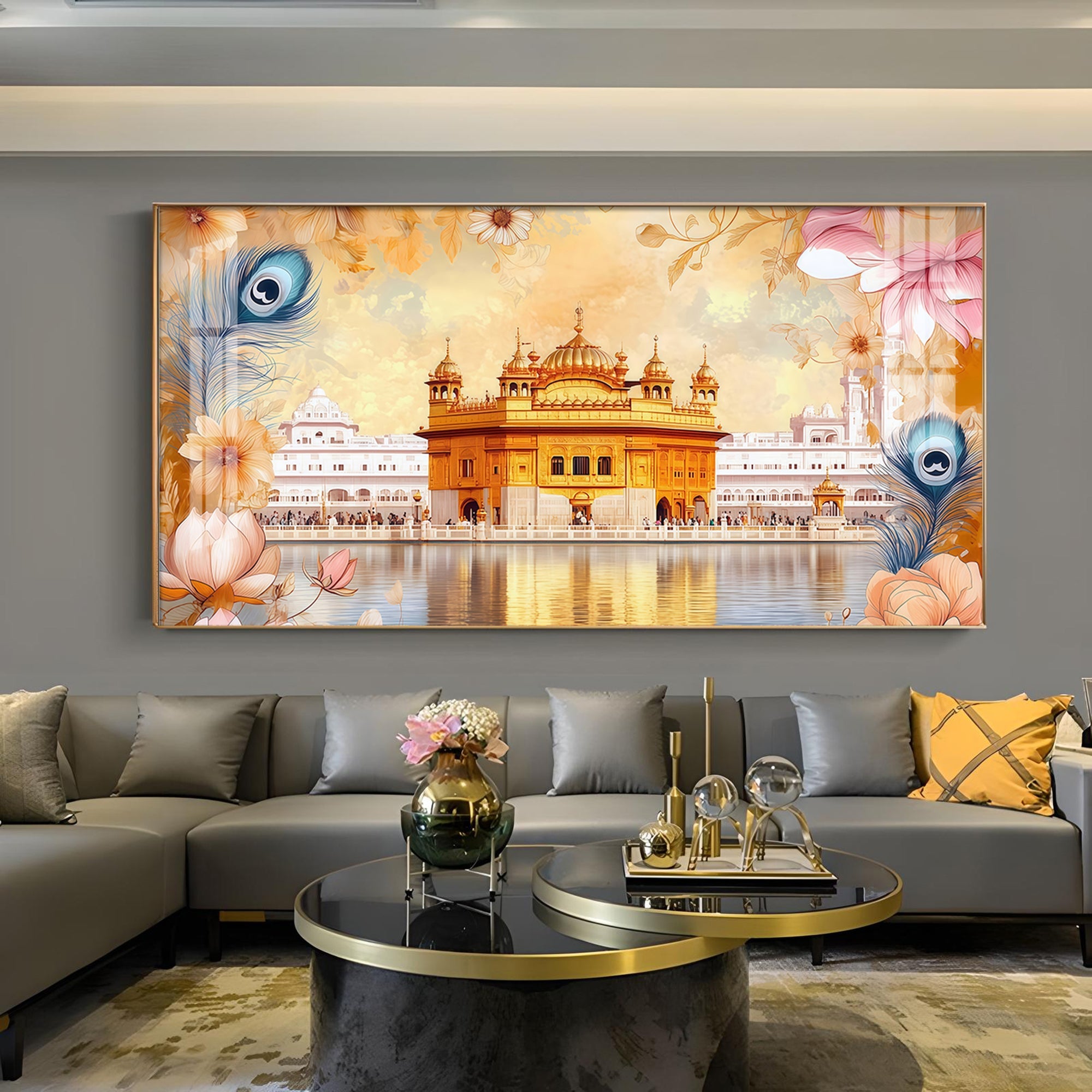 Golden Temple Glass Finish Horizontal Wall Art
