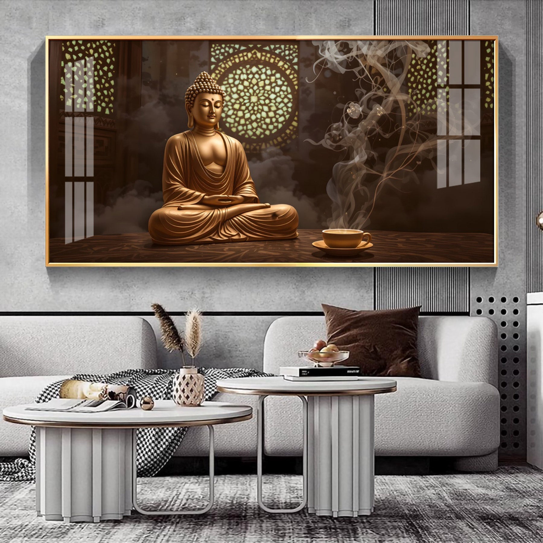 Buddha In Peace Glass Finish Horizontal Wall Art