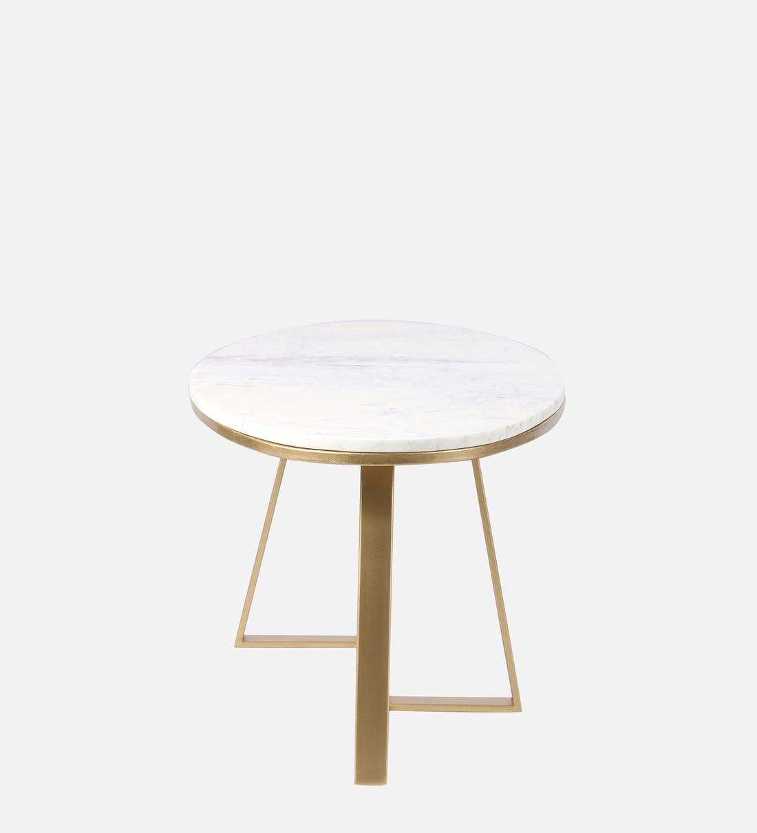 Coffee Table in Golden Finish and Elegant Marble Top - Decor Mantra 