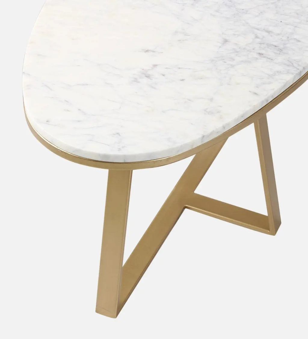 Coffee Table in Golden Finish and Elegant Marble Top - Decor Mantra 