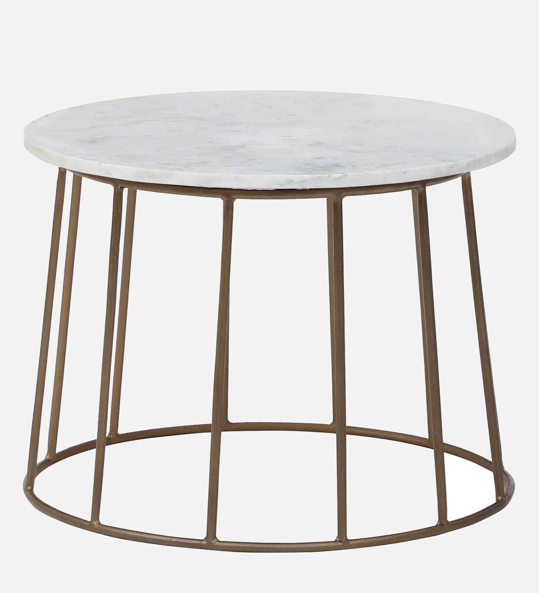 Round Coffee Table with Brass Finish and Marble Top - Decor Mantra 
