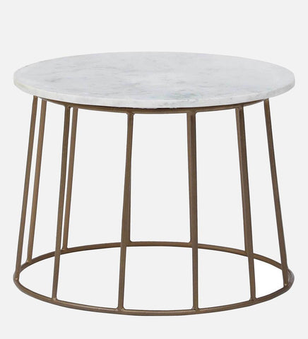 Round Coffee Table with Brass Finish and Marble Top - Decor Mantra 