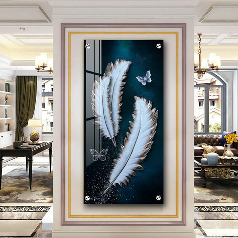 Magical Feathers with Butterfly Premium Vertical Acrylic Wall Art - Decor Mantra 