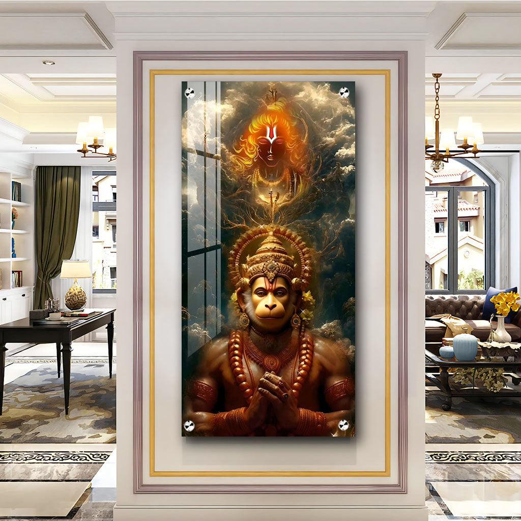 Premium Quality Vertical Acrylic Wall Art of Sankatmochan Hanuman - Decor Mantra 