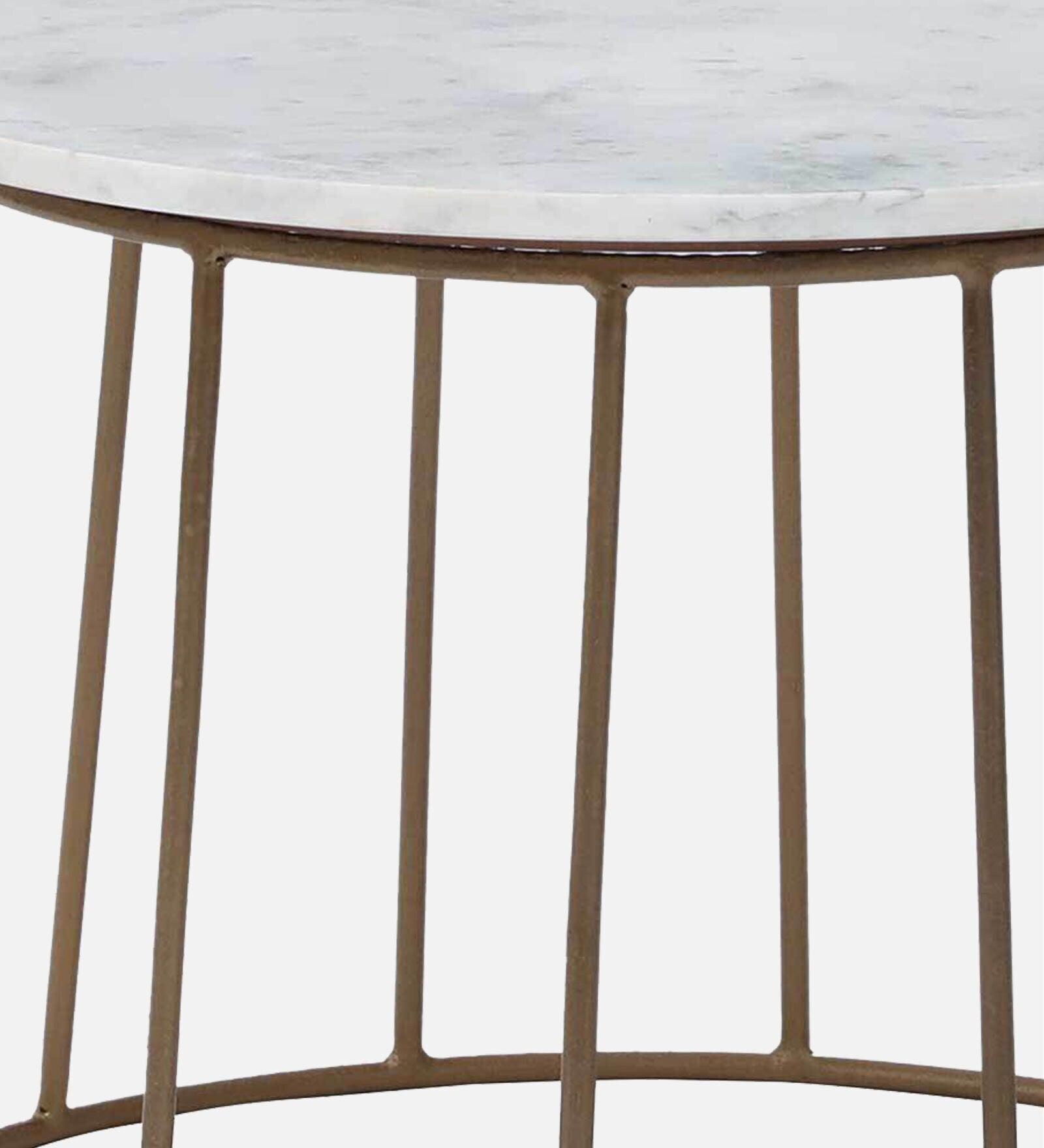 Round Coffee Table with Brass Finish and Marble Top - Decor Mantra 