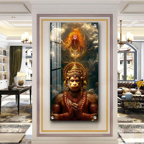 Premium Quality Vertical Acrylic Wall Art of Sankatmochan Hanuman - Decor Mantra 